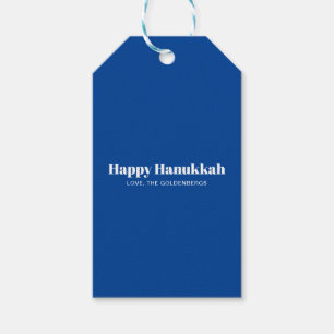 Étiquettes-cadeau Joyeux Hanukkah bleu blanc simple minimaliste pers