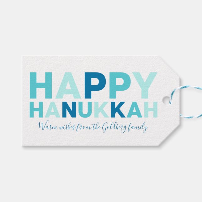 Étiquettes-cadeau Joyeux Hanukkah | Simple Moderne Bleu et Sarcelle (Devant (Horizontal))