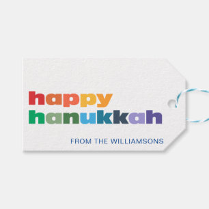 Étiquettes-cadeau Joyeux Hanukkah Texte Minimaliste Arc-en-Ciel Pers
