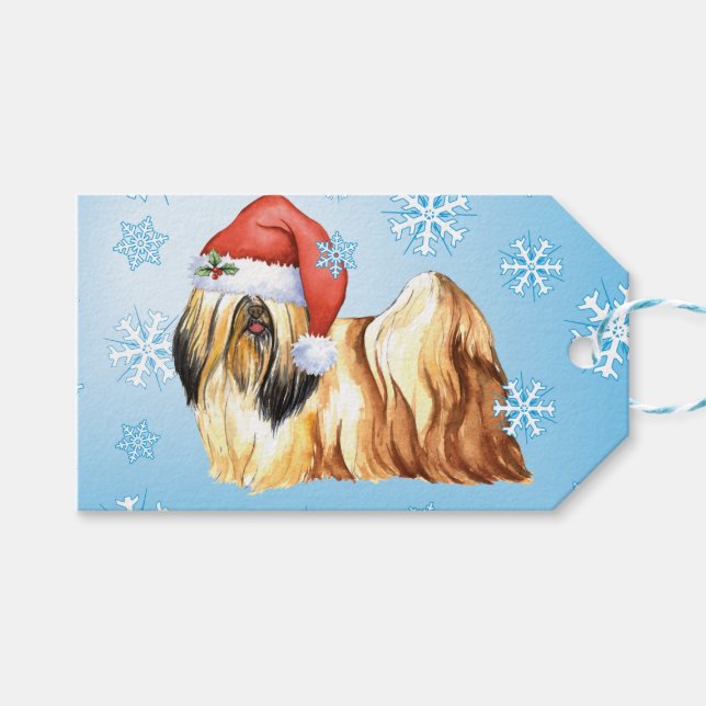 Étiquettes-cadeau Joyeux Howlidays Lhasa Apso (Devant (Horizontal))