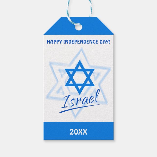 Étiquettes-cadeau Joyeux Israel Independence Day Blue Star de David (Devant)