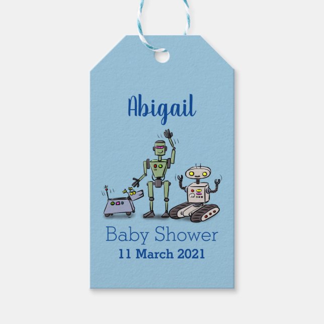 Étiquettes-cadeau Joyeux joli dessin de trois robots trio (Devant)