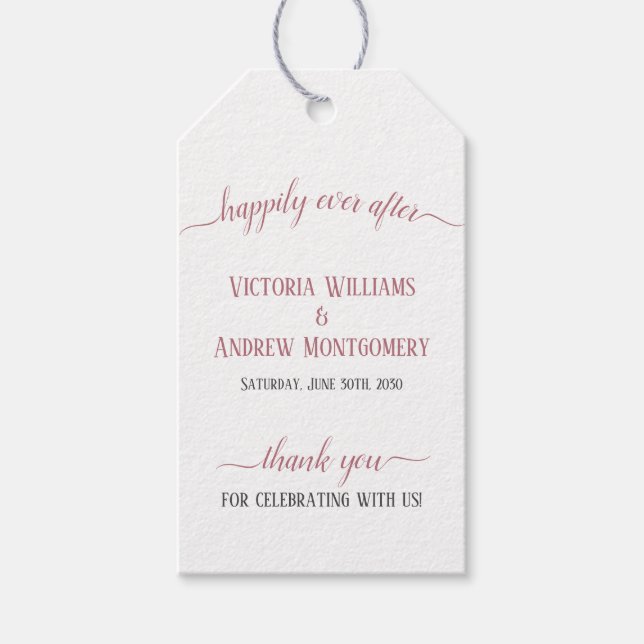 Étiquettes-cadeau Joyeux Jour après Rose moderne Mariage de script d (Devant)