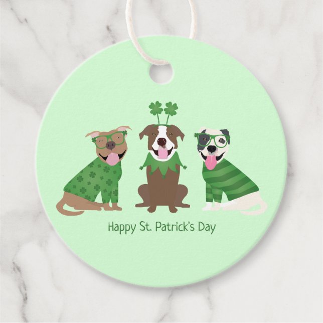 Étiquettes Cadeau Joyeux Jour de la Saint Patrick Pit Bull Dogs (Devant)