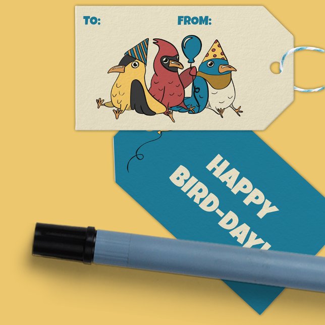Étiquettes-cadeau Joyeux Jour des Oiseaux Cartoon Oiseaux à thème An (Créateur téléchargé)