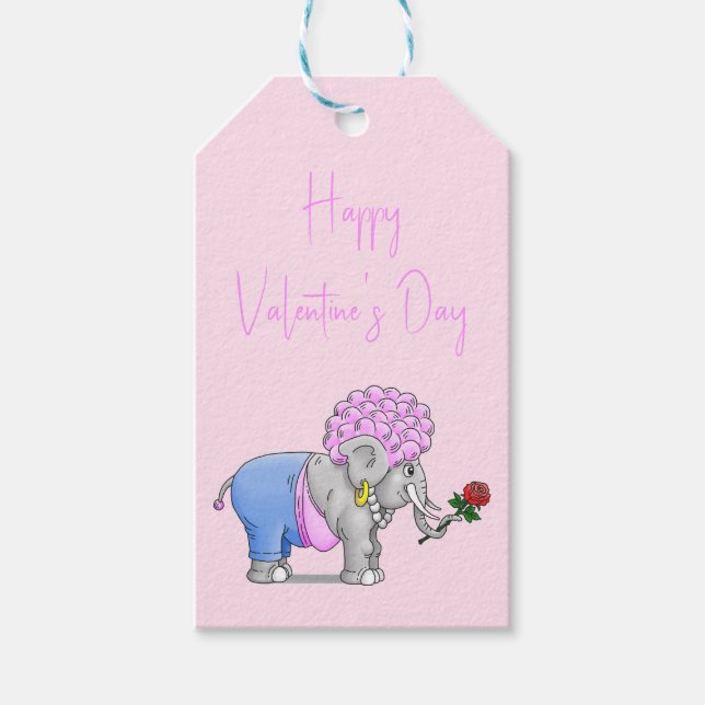 Étiquettes-cadeau Joyeux jour des Valentines des éléphants (Devant)