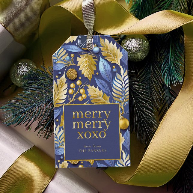 Étiquettes-cadeau Joyeux Joyeux Joyeux Noël en or bleu Motif#22 ID10 (Créateur téléchargé)