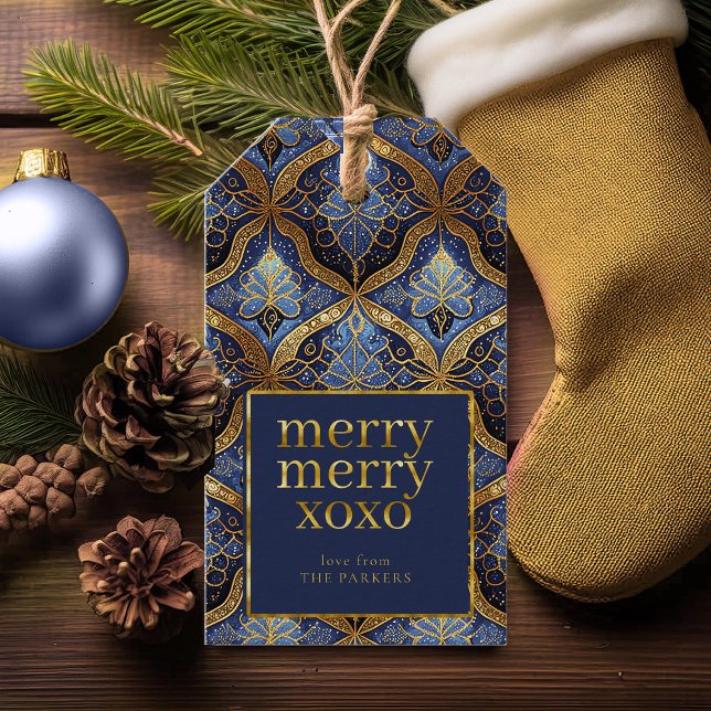 Étiquettes-cadeau Joyeux Joyeux Noël en or bleu Motif#31 ID1009 (Créateur téléchargé)
