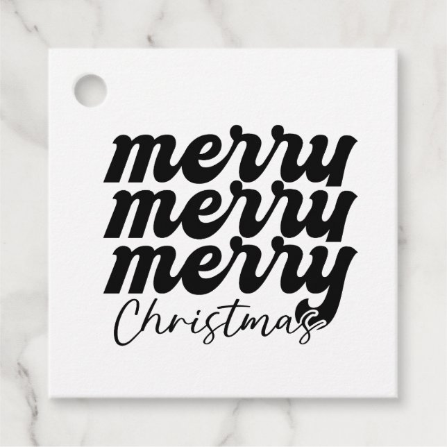Étiquettes Cadeau joyeux joyeux noël noir et blanc (Devant)