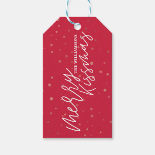 Étiquettes-cadeau Joyeux Kissmas Noël rouge et blanc de   de rayure