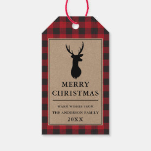 Étiquettes-cadeau Joyeux Kraft de Noël Russe Plaid Rouge