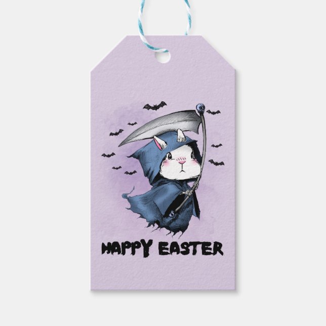 Étiquettes-cadeau Joyeux Lapin de Faucheuse de Pâques (Devant)