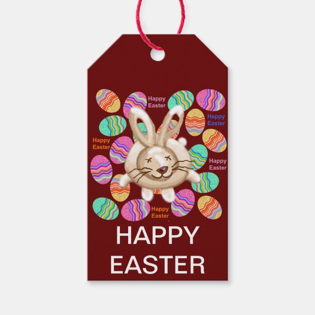 Étiquettes-cadeau Joyeux lapin de Pâques et oeufs (Devant)