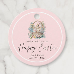 Étiquettes Cadeau Joyeux lapin de Pâques rose
