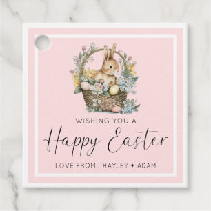 Étiquettes Cadeau Joyeux lapin de Pâques rose