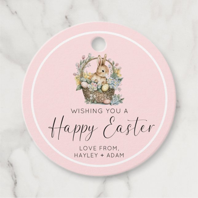 Étiquettes Cadeau Joyeux lapin de Pâques rose (Devant)