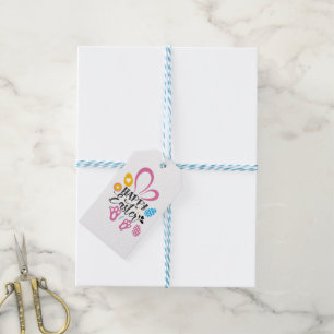 Étiquettes-cadeau Joyeux lapin mignon de Pâques avec oeufs de Pâques