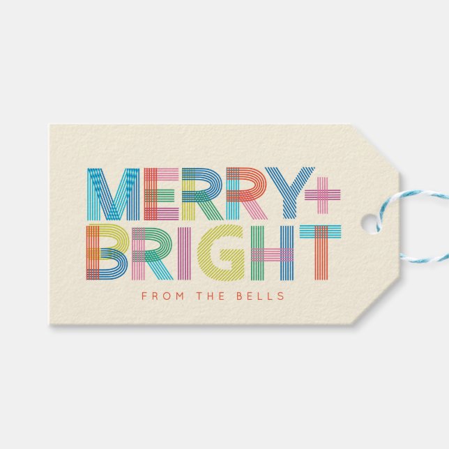 Étiquettes-cadeau Joyeux Lins + Bright holiday typography (Devant (Horizontal))