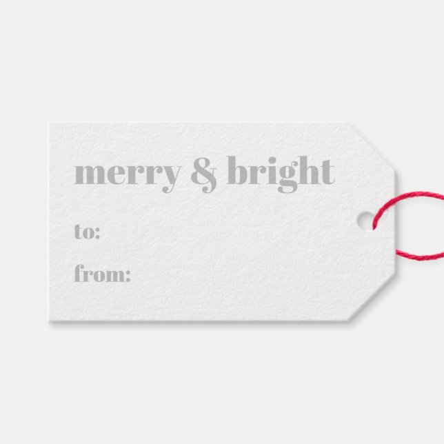 Étiquettes-cadeau Joyeux & lumineux à de gris blanc moderne Noël (Devant (Horizontal))