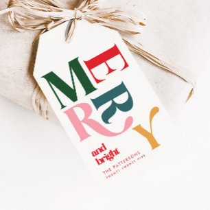 Étiquettes-cadeau Joyeux & Lumineux Noël Rétro Coloré