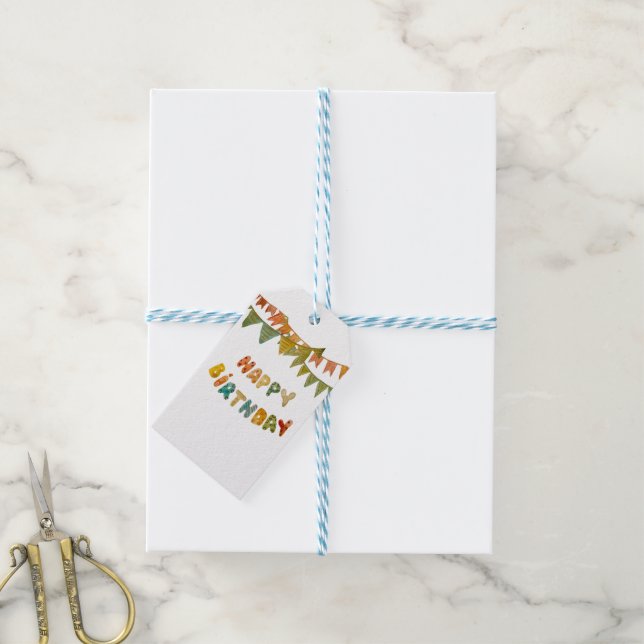 Étiquettes-cadeau Joyeux message d'anniversaire drapeaux mignon colo (Avec de laficelle)