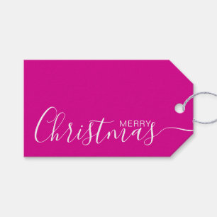 Étiquettes-cadeau Joyeux minimaliste blanc rose chaud de Noël