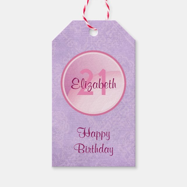 Étiquettes-cadeau Joyeux Monogramme d'anniversaire avec nom et âge (Devant)