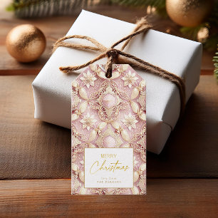 Étiquettes-cadeau Joyeux Motif de Noël rose or #3 ID1009