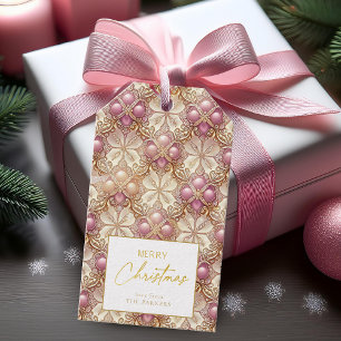Étiquettes-cadeau Joyeux Motif de Noël rose or #4 ID1009