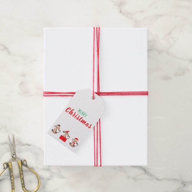 Étiquettes-cadeau Joyeux Motif de singe de Noël (Avec de la ficelle)