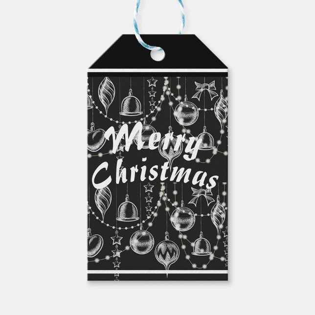 Étiquettes-cadeau Joyeux Noël (A black and white Christmas-themed background with the words "Merry Christmas"!)