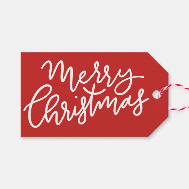 Étiquettes-cadeau Joyeux Noël amusant rouge à main (Devant (Horizontal))