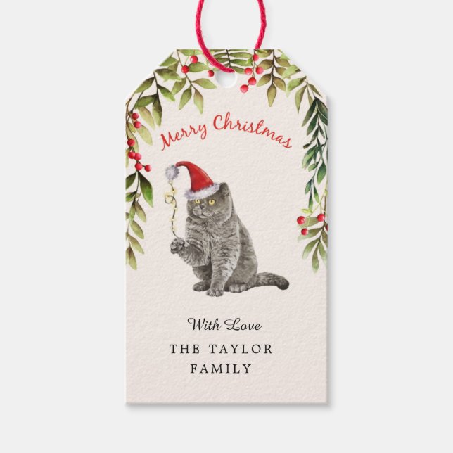 Étiquettes-cadeau Joyeux Noël Anglais Shorthair Amoureux de les chat (Devant)