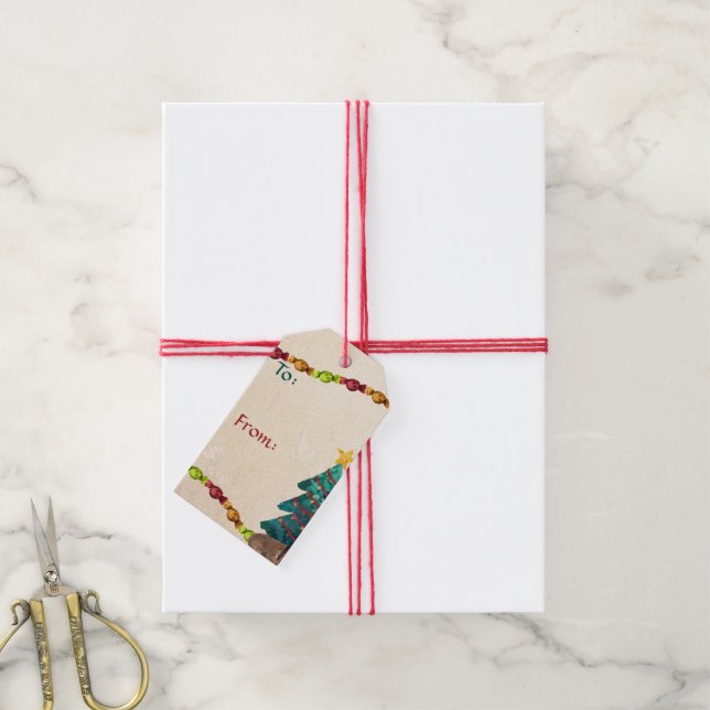 Étiquettes-cadeau Joyeux Noël aquarelle (Avec de la ficelle)