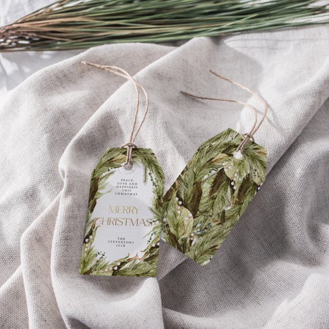 Étiquettes-cadeau Joyeux Noël aquarelle couronne de Noël (Créateur téléchargé)