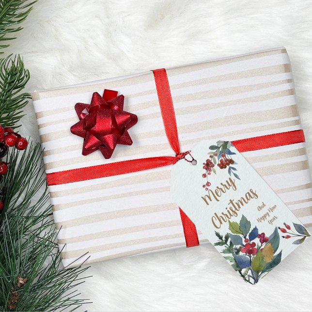 Étiquettes-cadeau Joyeux Noël Aquarelle Hollies et Berries (Créateur téléchargé)