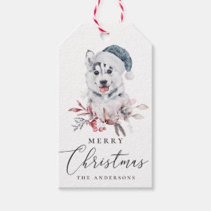 Étiquettes-cadeau Joyeux Noël. Aquarelle mignon chien de vacances