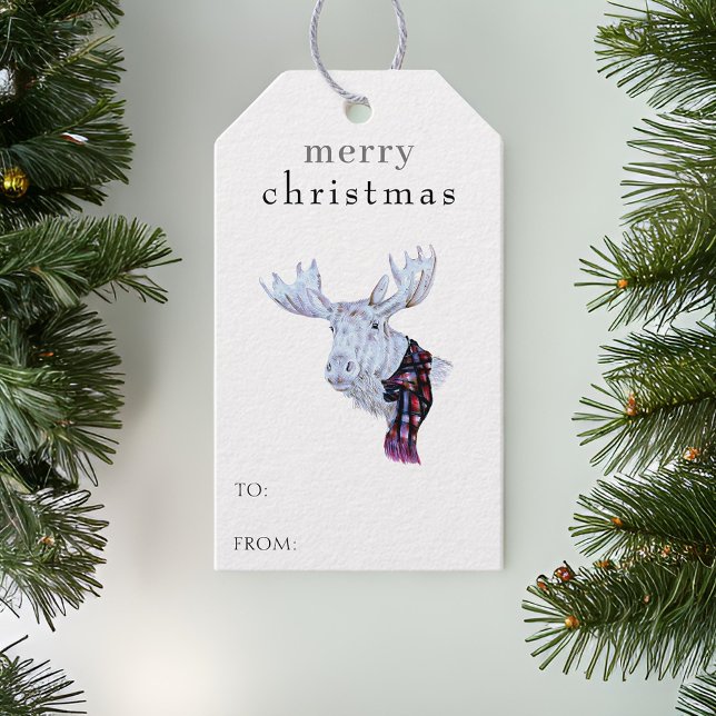 Étiquettes-cadeau Joyeux Noël Aquarelle Moose Simple Moderne (Créateur téléchargé)