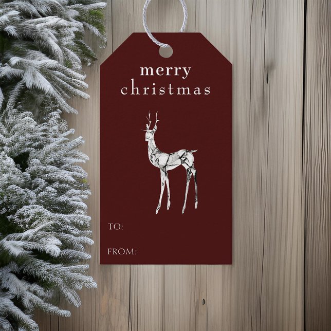 Étiquettes-cadeau Joyeux Noël Aquarelle Reinder Simple Moderne (Créateur téléchargé)