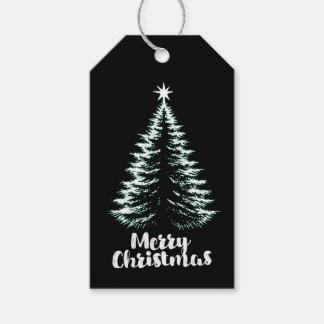 Étiquettes-cadeau Joyeux Noël arbre chic en détresse noir et menthe