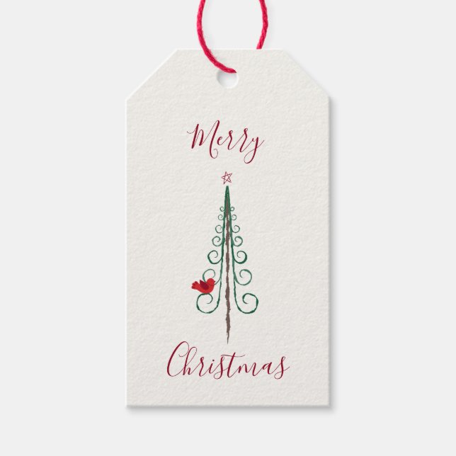 Étiquettes-cadeau Joyeux Noël - Arbre de Noël moderne Rouge Vert (Devant)