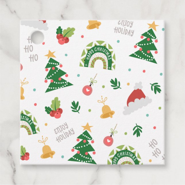 Étiquettes Cadeau Joyeux Noël Arbre décorations Motif (Devant)