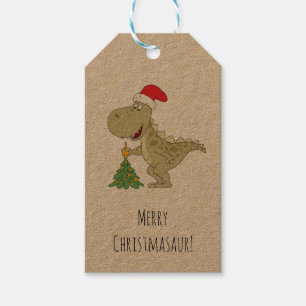 Étiquettes-cadeau Joyeux Noël Arbre mignonne Dinosaure Santa Hat