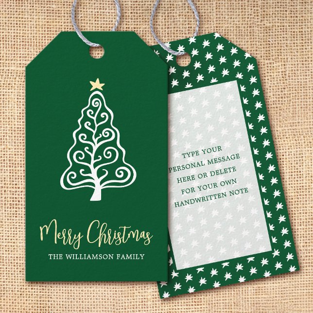 Étiquettes-cadeau Joyeux Noël Arbre Vert Nom Script Fantaisiste (Créateur téléchargé)