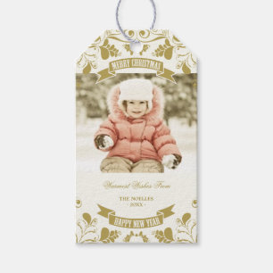 Étiquettes-cadeau Joyeux Noël Art Nouveau Floral Photo