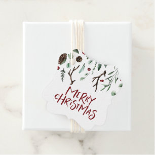 Étiquettes Cadeau Joyeux Noël Baies de verdure hivernale rustique