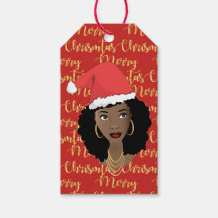 Étiquettes-cadeau Joyeux Noël Beauté naturelle Rouge de Santa Hat