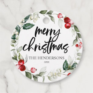 Étiquettes Cadeau Joyeux Noël Berry Feuilles