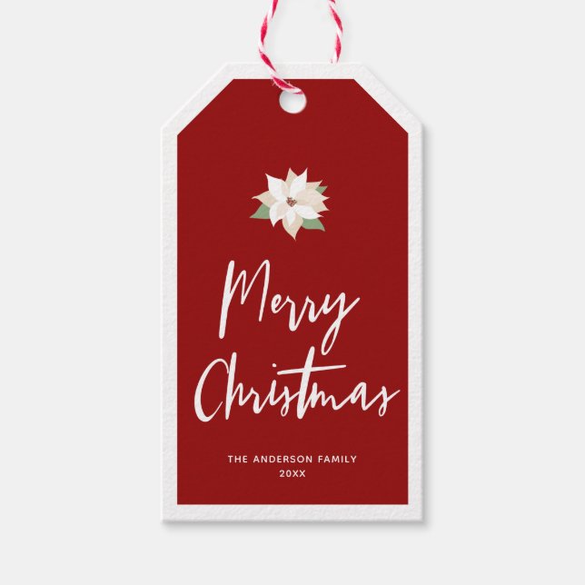 Étiquettes-cadeau Joyeux Noël Blanc Poinsettia Rouge (Devant)