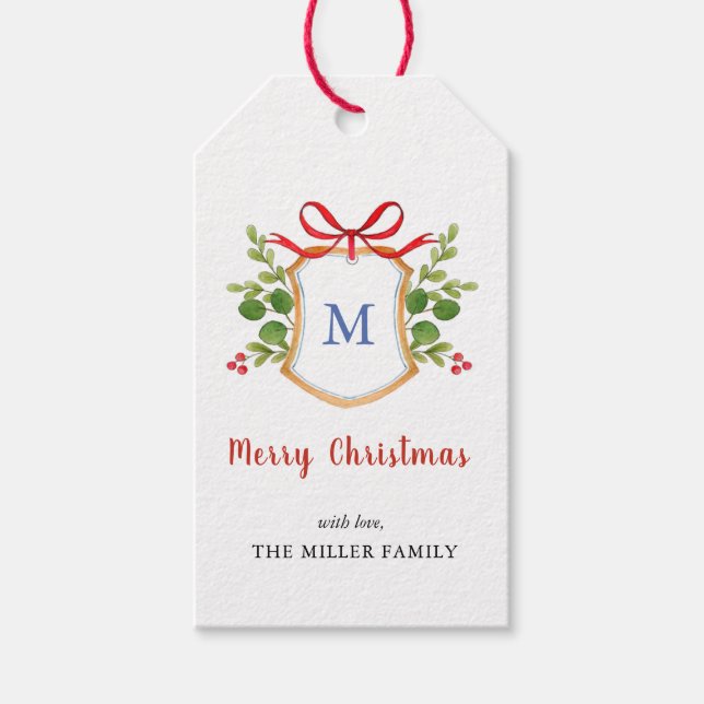 Étiquettes-cadeau Joyeux Noël Blason de monogramme de vacances  (Devant)